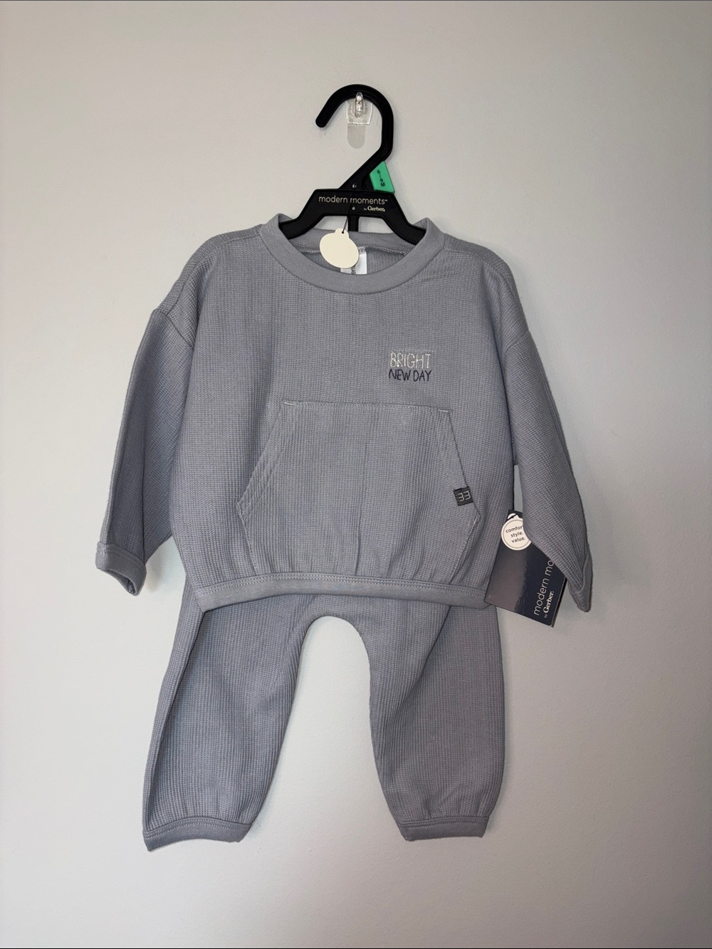 Baby Two-Piece Ribbed Set in Light Gray - "Bright New Day" 6-9 Months